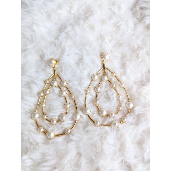 🎀 J. CREW Oversized Pearl Teardrop Dangle Earrings - Picture 2 of 4